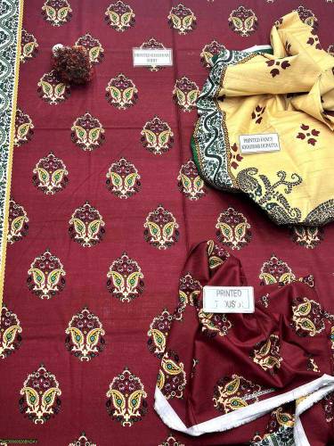 3 Pcs Women's Unstitched Khaddar Printed Suit