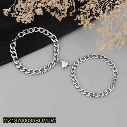 2 pcs Alloy silver plated mangnet Heart Design couple Bracelet 