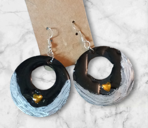 handmade wooden earrings with resin art.