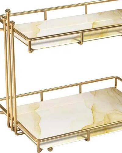 Cosmetic storage transparent makeup organizer 2 tier glass trays