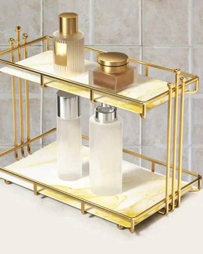 Cosmetic storage transparent makeup organizer 2 tier glass trays