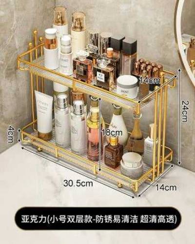 Cosmetic storage transparent makeup organizer 2 tier glass trays
