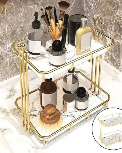 Cosmetic storage transparent makeup organizer 2 tier glass trays