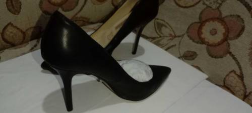 Women black leather shoes stiletto heel pumps size 39
