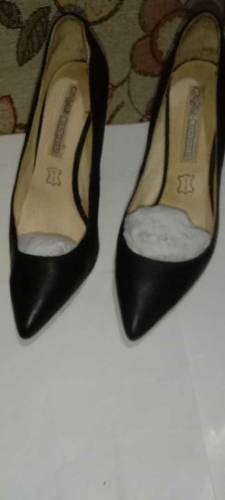 Women black leather shoes stiletto heel pumps size 39