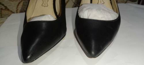 Women black leather shoes stiletto heel pumps size 39