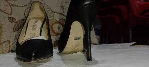 Women black leather shoes stiletto heel pumps size 39