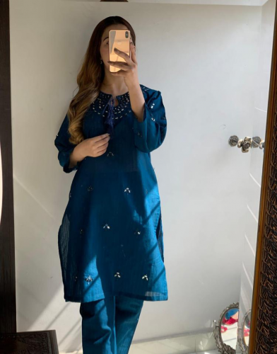 2Pcs women's Stitched Lawn Embroidered Shirt and trousers