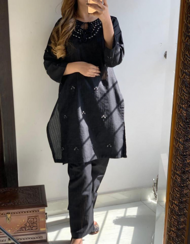 2Pcs women's Stitched Lawn Embroidered Shirt and trousers