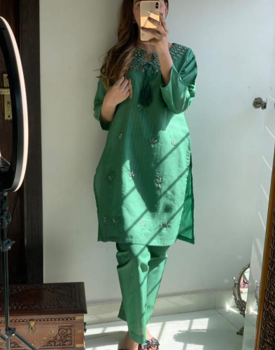 2Pcs women's Stitched Lawn Embroidered Shirt and trousers