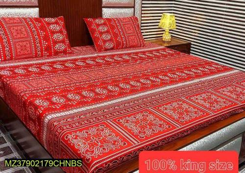 3 pcs printed cotton double bedsheet