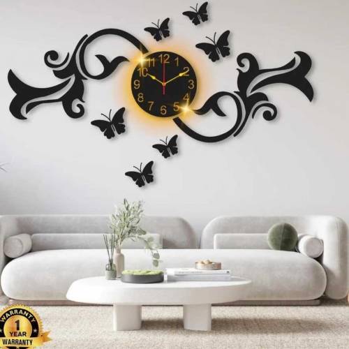 butterfly design  clock wall light
