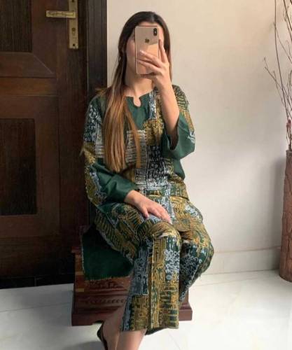 2 Pcs Women's Stitched Linen Printed Suit