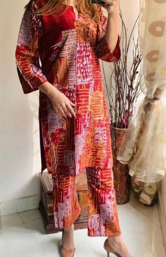2 Pcs Women's Stitched Linen Printed Suit