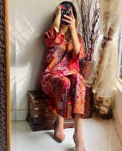 2 Pcs Women's Stitched Linen Printed Suit