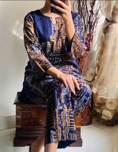 2 Pcs Women's Stitched Linen Printed Suit