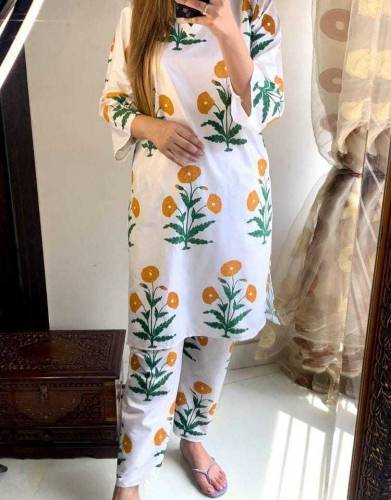 2 Pcs Women's Stitched Linen Printed Shirt And Trouser