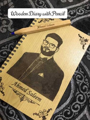 Customize wooden diary with pen