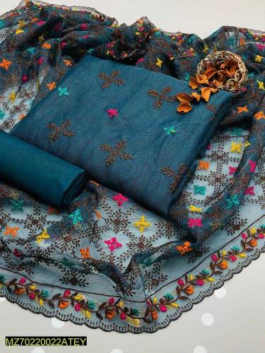 Balochi Unstitched Khadi Net Embriodered 3Pcs Suit