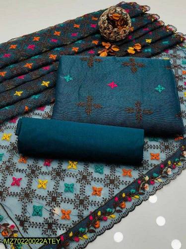 Balochi Unstitched Khadi Net Embriodered 3Pcs Suit
