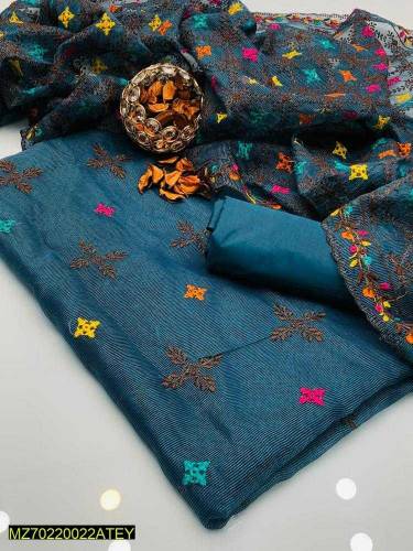 Balochi Unstitched Khadi Net Embriodered 3Pcs Suit