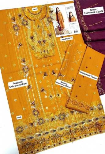 3PC Unstitched Lawn Embroidered Suit