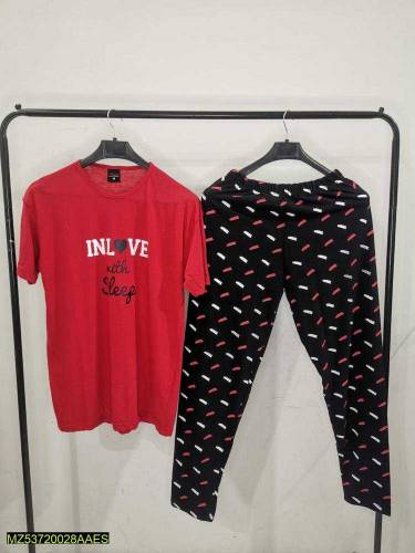 Woman's stitched jersey printed night suit 