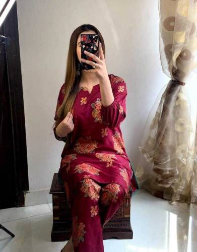 2 Pcs Women's Stitched Linen Printed Shirt And Trouser