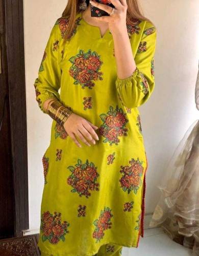 2 Pcs Women's Stitched Linen Printed Shirt And Trouser