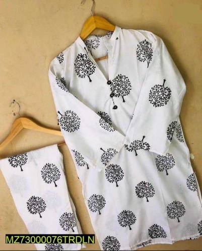 2Pcs linen printed suit