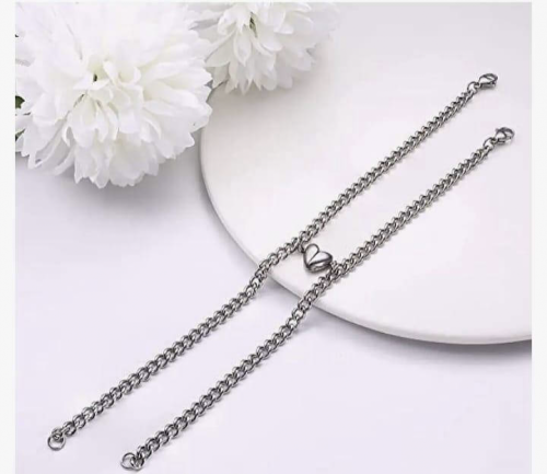 2 pcs alloy silver plated magnet heart design Couple's bracelet 