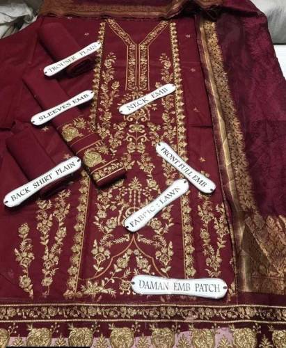 3PC Unstitched Lawn Embroidered Suit