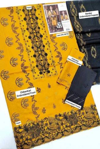 3PC Unstitched Lawn Embroidered Suit 