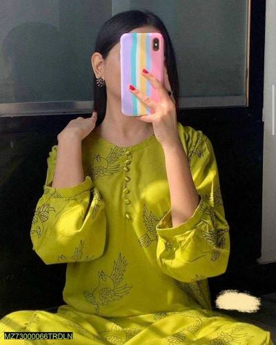 2pcs women stitched linen printed suit 
