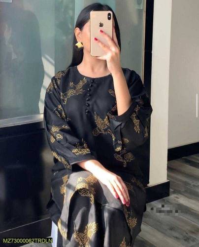 2pcs women stitched linen printed suit 