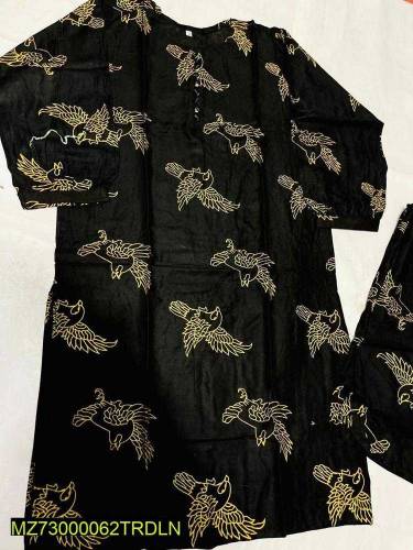 2pcs women stitched linen printed suit 