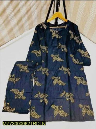2pcs women stitched linen printed suit 