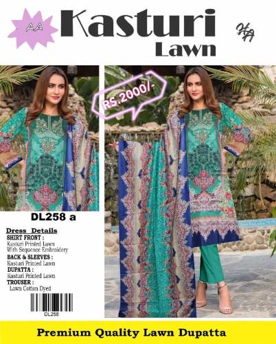 Kasturi lawn collection with embroidered shirt & Lawn Dupatta