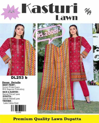 Kasturi lawn collection with embroidered shirt & Lawn Dupatta
