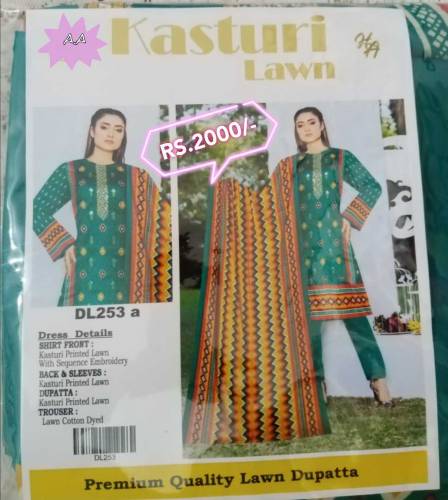 Kasturi lawn collection with embroidered shirt & Lawn Dupatta