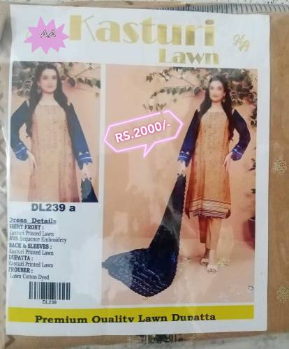 Kasturi lawn collection with embroidered shirt & Lawn Dupatta