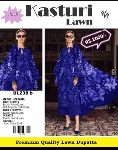 Kasturi lawn collection with embroidered shirt & Lawn Dupatta