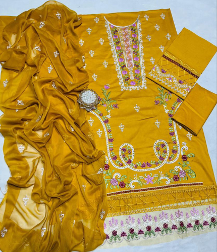 3 pic Woman Unstitched Lawan Embroidered Suit