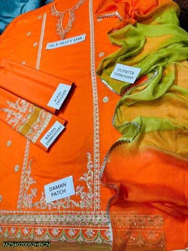 3pc women's unstitched lawn embroidered suit