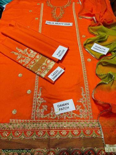 3pc women's unstitched lawn embroidered suit