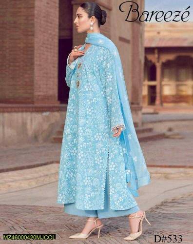 Woman's unstitched fabric lown suit 3 pics