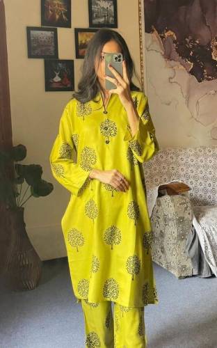 2 Pcs Women’s Stitched Liner Printed Suit 