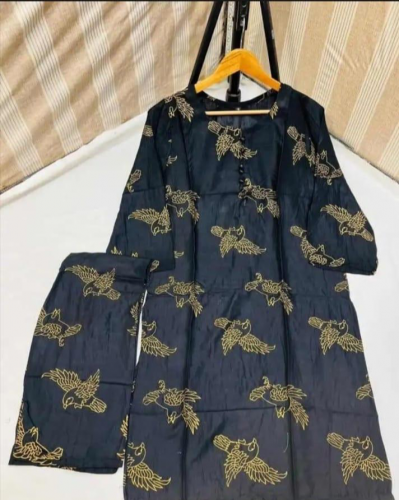 2Pcs Women's Stitched Linen Printed Suit 