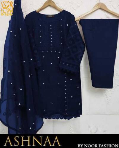 Shirt Heavy Embroidery With Pearls Attached 3Piece