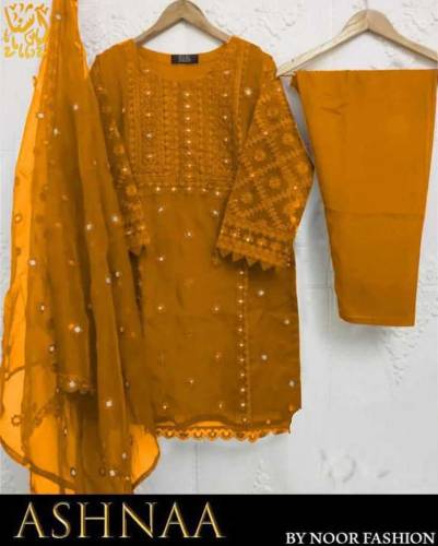 Shirt Heavy Embroidery With Pearls Attached 3Piece